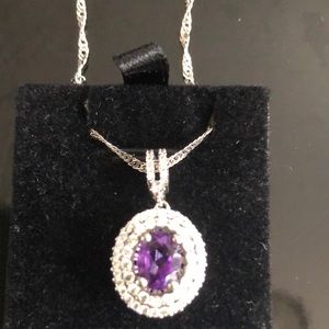 Amethyst platinum plated pendant lobster clasp beautiful !!! New with out tags